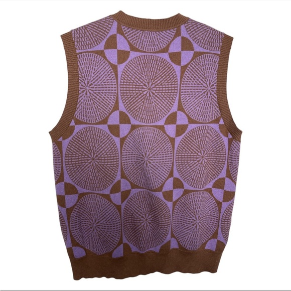 OBEY Men’s Purple Brown Geometric Knit V-Neck Sweater Vest Grandpacore Y2K S - Picture 4 of 7